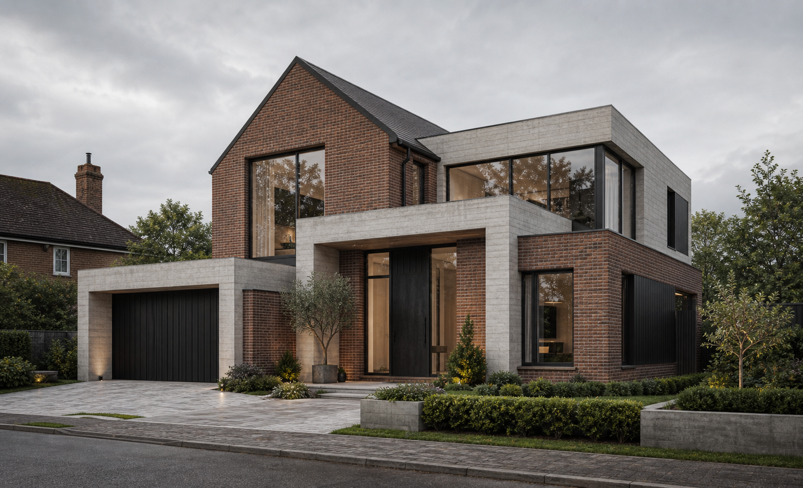 AI generated UK brick and concrete house